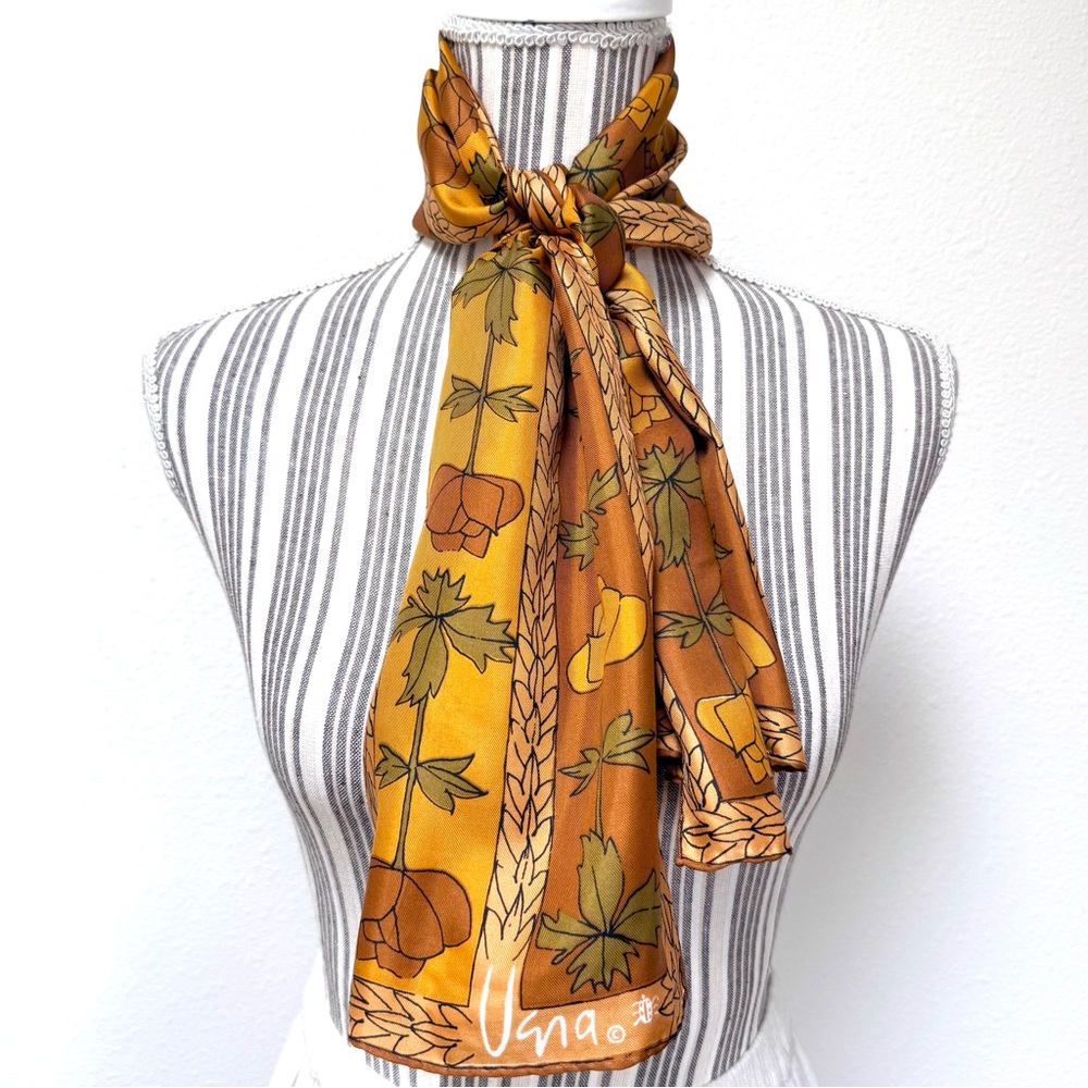 Vintage 70s Vera Neumann Silk Scarf – Mustard Floral Oblong Scarf